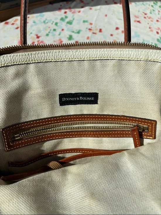 Dooney & Bourke White Leather Satchel with Yellow Floral - Picture 4 of 10